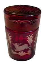 Deckeldose Überfang Böhmen Rubinrot Egermann mundgeblasen, handgeschliffen