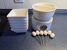 Schokofondue Set Weiß Keramik | 6 Schälchen + 6 Spieße | Wenig gebraucht