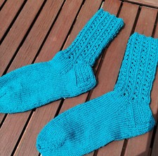 Socken handgestrickt, 6fach Garn, petrolfarben, Gr. 38/39