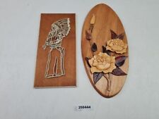 2x Wandbild/-schmuck Holz Indianer Häuptling Pfeife / Blume Dekoration #250444