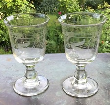 2 antike Gläser 1900 Fußbecher Becher geätzt  13,5cm hoch top