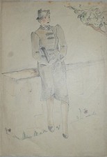 2 Modezeichnungen wohl 1930er Jahre _ Kleider _ Blei-/Buntstift 