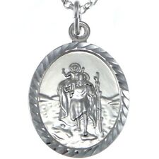 Oval Silber St Heiliger Christophorus Anhänger Halskette Mit 45.7cm Kette & Box