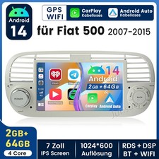 7" Für Fiat 500 2007-2015 Android14 Carplay Autoradio GPS NAVI SWC WIFI 2+64GB