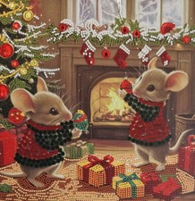 Canvas Diamond Painting 2 kleine Mäuse Weihnachten  Keilrahmen  30 x 30 Bilder