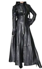 Damen Echtleder Langes Kleid Schwarz Kleid Herrin Lederkombi Gothic Mantel