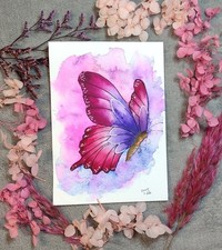 Rosa Lila Schmetterling in Aquarell, Illustration Kunst, Landschaft, Bilder