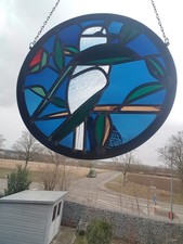 Emil Wachter Glasscheibe "Vogel im Wald", Durchmesser 32 cm