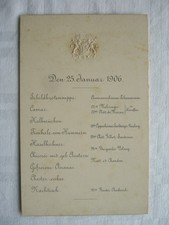 Speisekarte vom 25. Januar 1906, Caviar, Haselhuhn - Wappen, geprägt, Adel ?