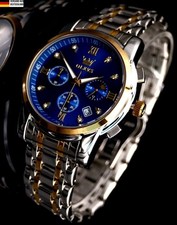 Herren Männer Armband Uhr Chronograph Stoppuhr Datum Bicolor NEU * 43