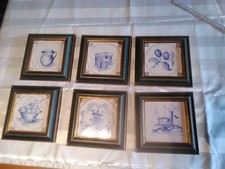  6 Alte Kacheln Fliese Wandbild handbemalt (Delfter Art) Hersteller Unbekannt 