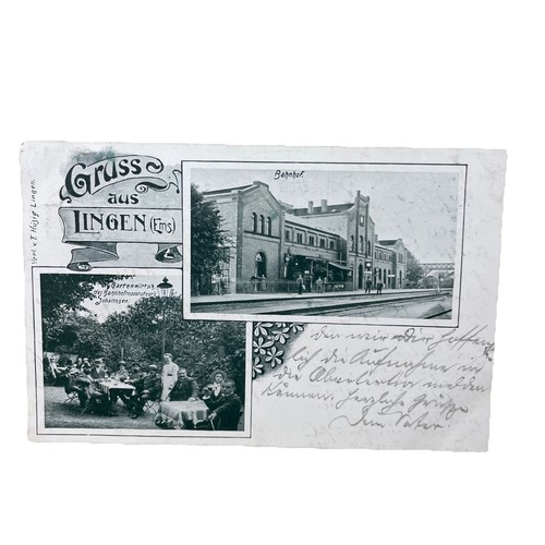 Postkarte lingen ems - lingen, bahnhof