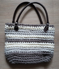 HANDMADE Handtasche Henkeltasche Shopper Strick weiß braun Streifen Hippie Boho 