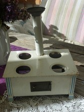 Puppenherd Blech Deko Herd Küche weiß blau alt