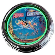 N-0500 Wanduhr "Flipper Atlantis Gottlieb 1975" Deko Neonuhr Küche WohnzimmerUhr
