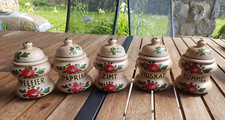 5 x Keramik Vorratsdose Gewürzdose Gewürze Handbemalt Handwerk Vintage