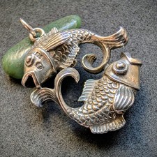 Vintage Anhänger Franz Scheurle 925 Silber Fisch Sternzeichen Handarbeit alt