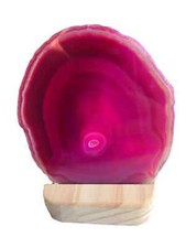 Edelstein Lampe Achat Teelicht – Pinke Achatscheibe mit Holz-Teelichthalter