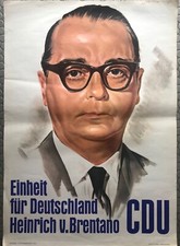 Großes Original Heinrich v. Brentano CDU Wahlplakat, 59,5x83,5cm groß.