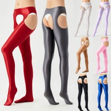 Sexy Straps Strumpfhose Schritt offen Strumpfband Satin Wetlook Glanzstrumpfhose