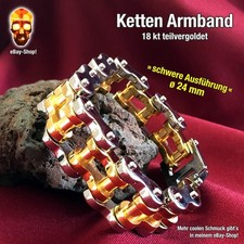 24 mm - Herren Armband poliert Motorradkette Biker Panzerarmband Edelstahl gold