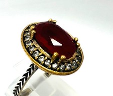 Vintage 925er Silberring, Rubinroter Stein, Zirkonia verstellbar facettiert