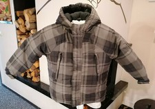 gefütterte Winterjacke 104 Klitzeklein Kapuze Fleecefutter grau schwarz kariert