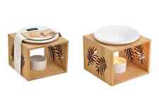 Duftlampe Blatt Dekor aus Bambus, Keramik Natur, Weiß (B/H/T) 12x10x12cm 