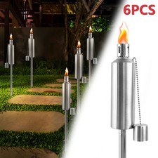 6 Stück Gartenfackel Edelstahl Öllampe Öl 330ml mit Glasfaserdocht und Dochte