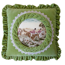 Edles Soafakissen Kissen Rüschen Samt Brokat Reiter Pferd Vintage 70er