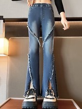 Mädchen Schlaghosen Jeans Retro Slim Fit Kinder Stretch Skinny Löcher Jeanshose