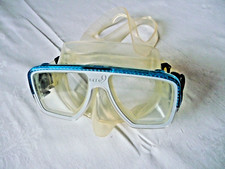 Taucherbrille Erwachsene von Mares mit Box farblos mit neonblauem Akzent