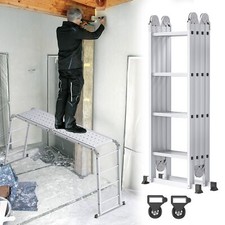 4,7m Klappleiter Aluleiter 2 Plattform Mehrzweckleiter Gelenkleiter Stehleiter#