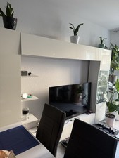 TV Schrank Wohnwand Anbauwand Wohnkombi Wohnzimmer Schrankwand mit Vitrine Weiß