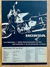 Honda Sport 125 CB 92 Oldtimer Motorrad Original 1964 Vintage Advert Werbung