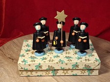 Erzgebirge, Handgeschnitzte Sammlerfiguren 5 Kurrendensänger 8cm OVP Nachlass 