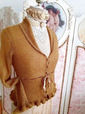 Vintage Romantik Kid Mohair Strick Cardigan Boho Style Oliv Grün, Samt Schleife