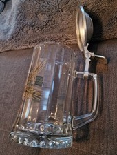 Glaskrug, Bierkrug, Humpen, Zinndeckel Verzierung