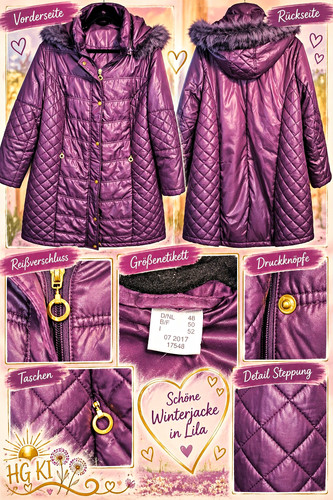 Damen steppjacke lang lila mit - steppjacke,
