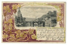 Kreuznach m. Kauzenburg Weinranken Litho 1903 Knackstedt?