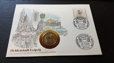 BRD NUMISBRIEF VON 1990 HELDENSTADT LEIPZIG 5 MARK A DDR 1984