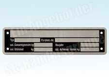 Typenschild für Pkw Anhänger