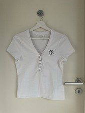 ABERCROMBIE & FITCH Damen T-Shirt M Weiß Kurzarm Druckknöpfe Baumwolle Elasthan