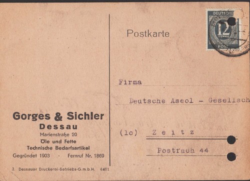 Dessau postkarte 1946 gorges - dessau,,