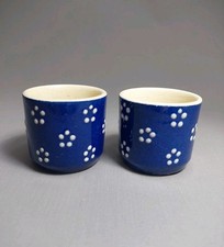 2 Eierbecher Keramik Blau mit Punkten Landhaus Schnapsglas Becher Keramik 