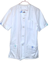 Kasack Kittel Damen Gr. XS, LEIBER, weiß mit blauen Akzenten, für Medizin/Pflege