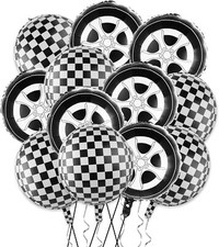 12 Stück schwarz-weiß karierte Ballons, Rennwagenballons Autorad Reifen