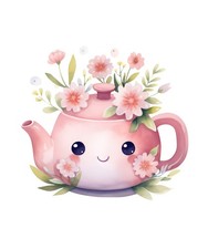 Watercolour teapot flowers 9x9