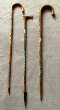 3 Wanderstöcke Spazierstöcke Konvolut mit Stocknägel Abzeichen, Holz