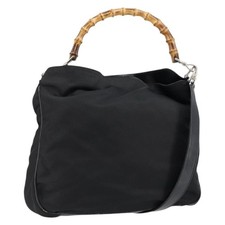 Gucci Bamboo Handtasche Tasche 2Way Shoulder Hand Bag Nylon Leder Schwarz Origin